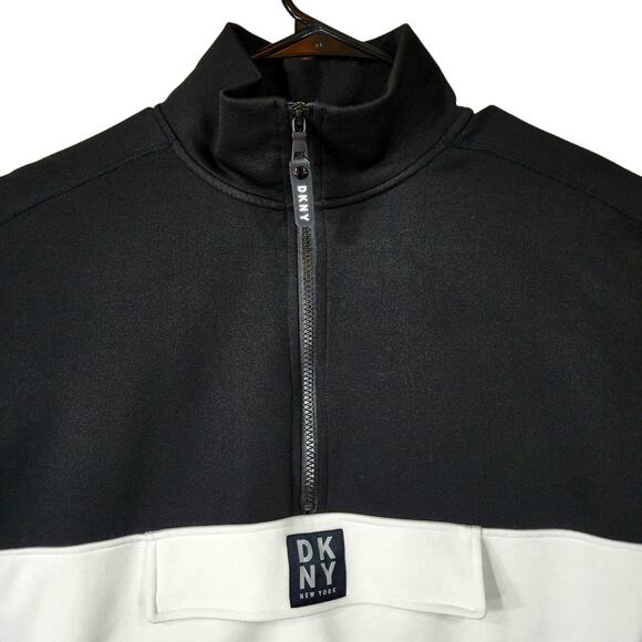 DKNY Sport 1/4 Zip Pullover Sweatshirt Women L Colorblock‎ Black White Blue LOGO - Picture 7 of 12